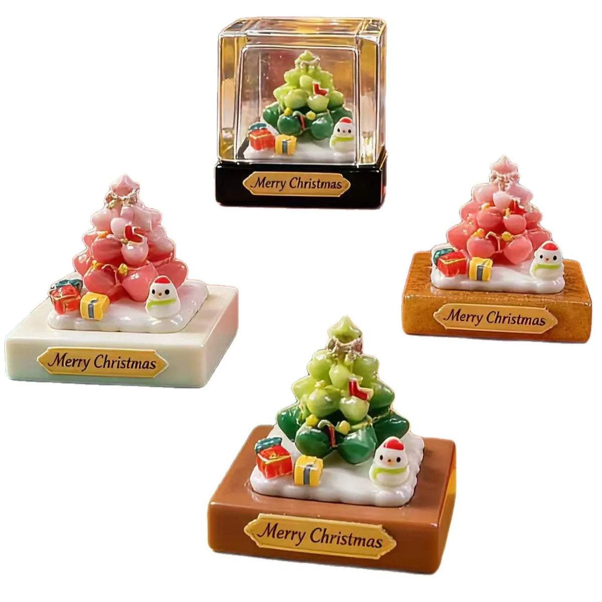 2Pcs Kawaii Christmas Set Box Miniature Figurines Resin DIY Crafts Statue Fairy Garden Accessory Desktop Ornament For Home Decor Quake