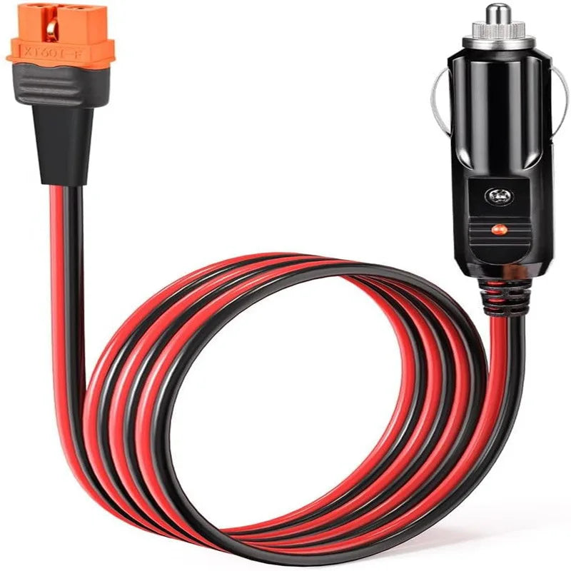 XT60I/90 to Cigarette Lighter Male Plug Conversion Wire 12AWG Heavy Duty Power Cable for Car RV Portable Power Station Charging Quake type3 No Light 1M