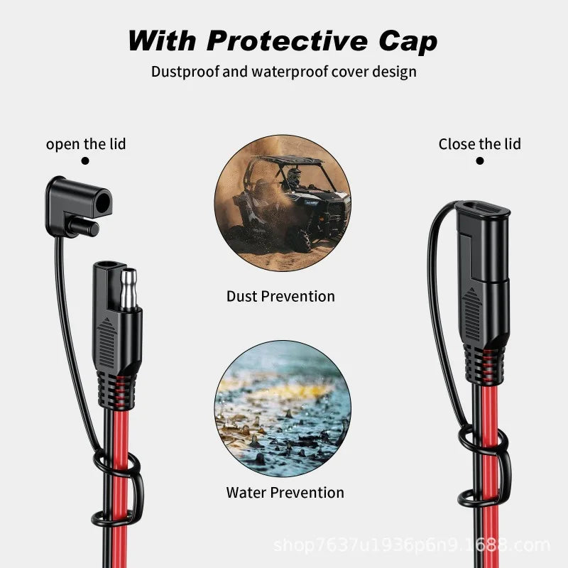 12AWG SAE to Cigarette Lighter Extension Cable Quick Connect Wire Harness with Reverse Adapter for Car RV Motorcycle Battery Quake