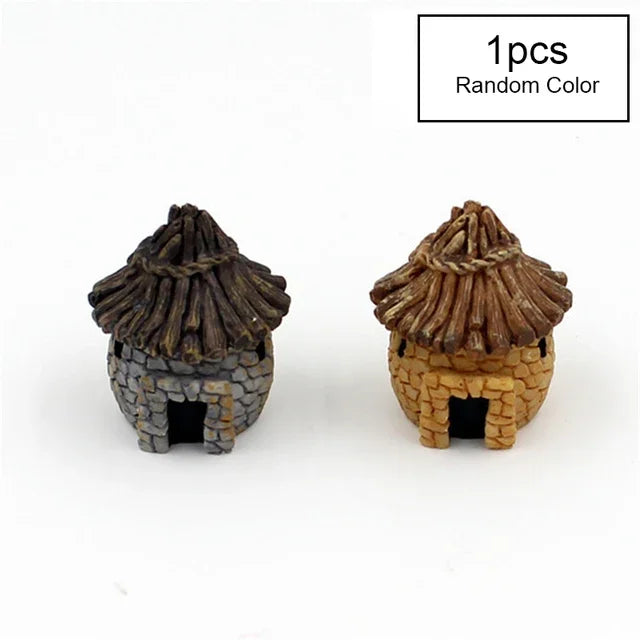 Mini Craft Figurine Bend Bridge House Mushroom Fence Craft Figurine Plant Pot Garden Ornament Miniature Fairy Garden Decor DIY Quake E - Stone house