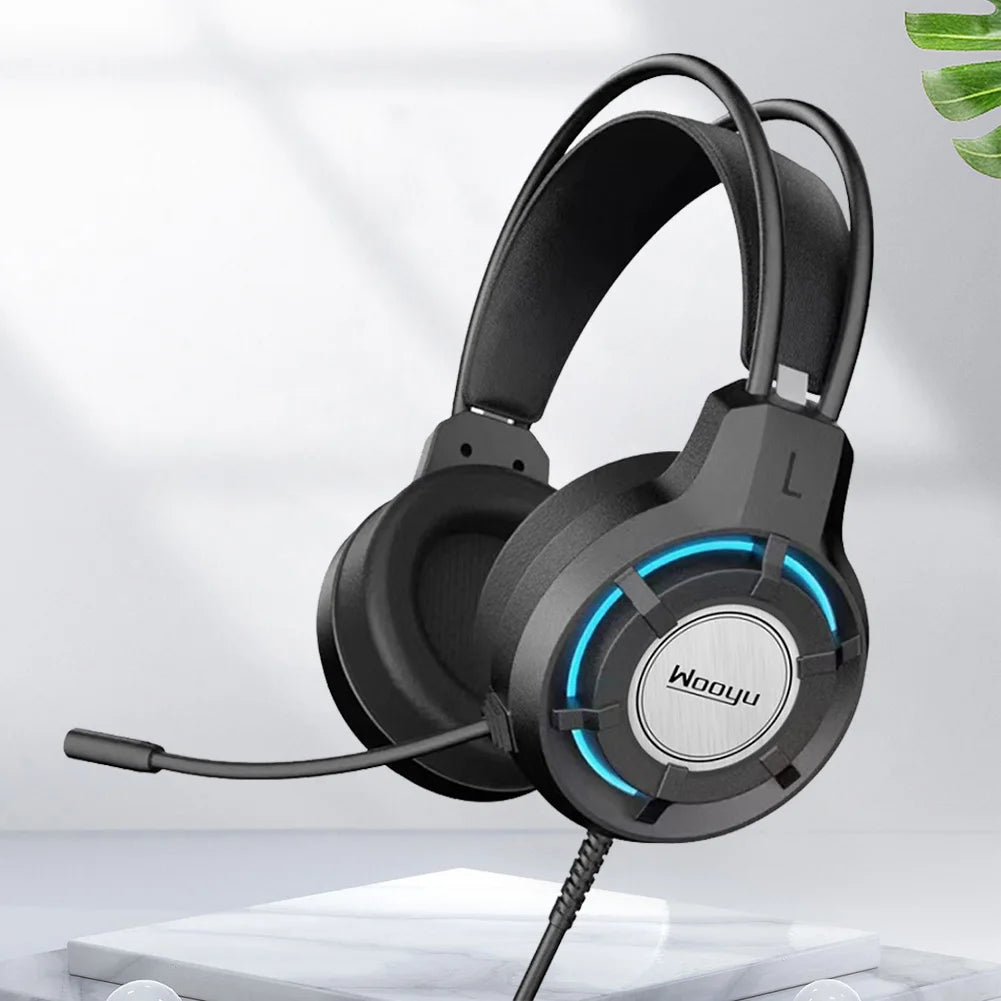 Wired Gamer Headset LED Light Over-Ear Headphone 7.1 Surround Deep Bass Stereo Headset Noise Cancelling for Computer PC Quake