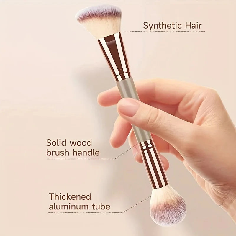 Multifunctional Double Head Makeup Brush Angled Contour & Powder Blush Highlighter Brush Soft Fluffy Cosmetic Make Up Brushes Quake