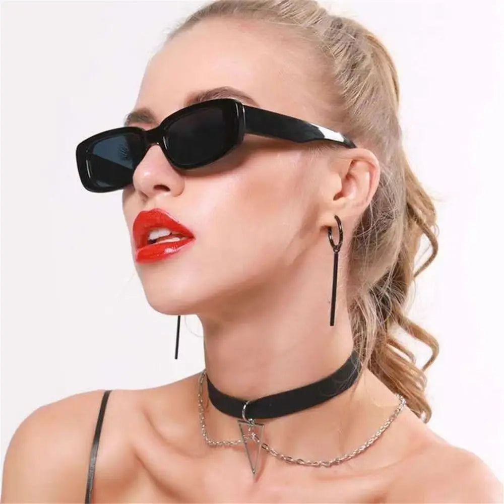 Trendy Narrow Square Frame Y2K Sun Glasses Candy Color UV400 Protection Rectangle Sunglasses Black Shades for Women Men Quake