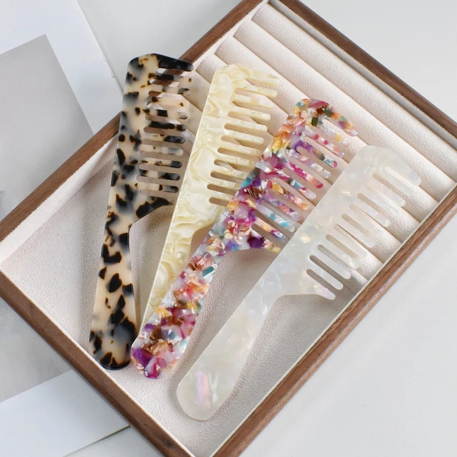 Acetic Acid Wide Teeth Comb Long Handle Women Girls Smooth Hair Comb Portable Traveling Styling Comb Comfortable Holiday Gifts Quake