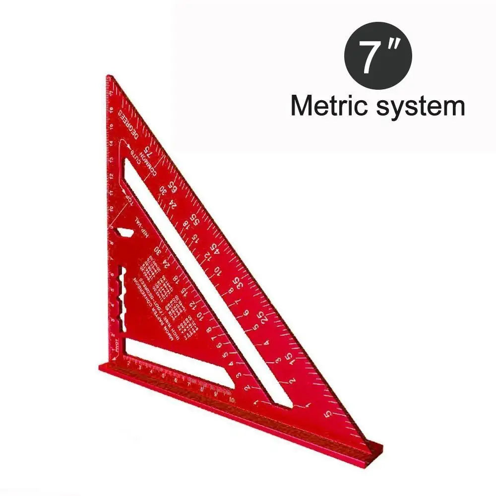 New 7Inch Triangle Ruler Measurement Tool Aluminium Alloy Carpenter Tools Inch Metric Angle Ruler Speed Square Woodworking Tools Quake red-metric