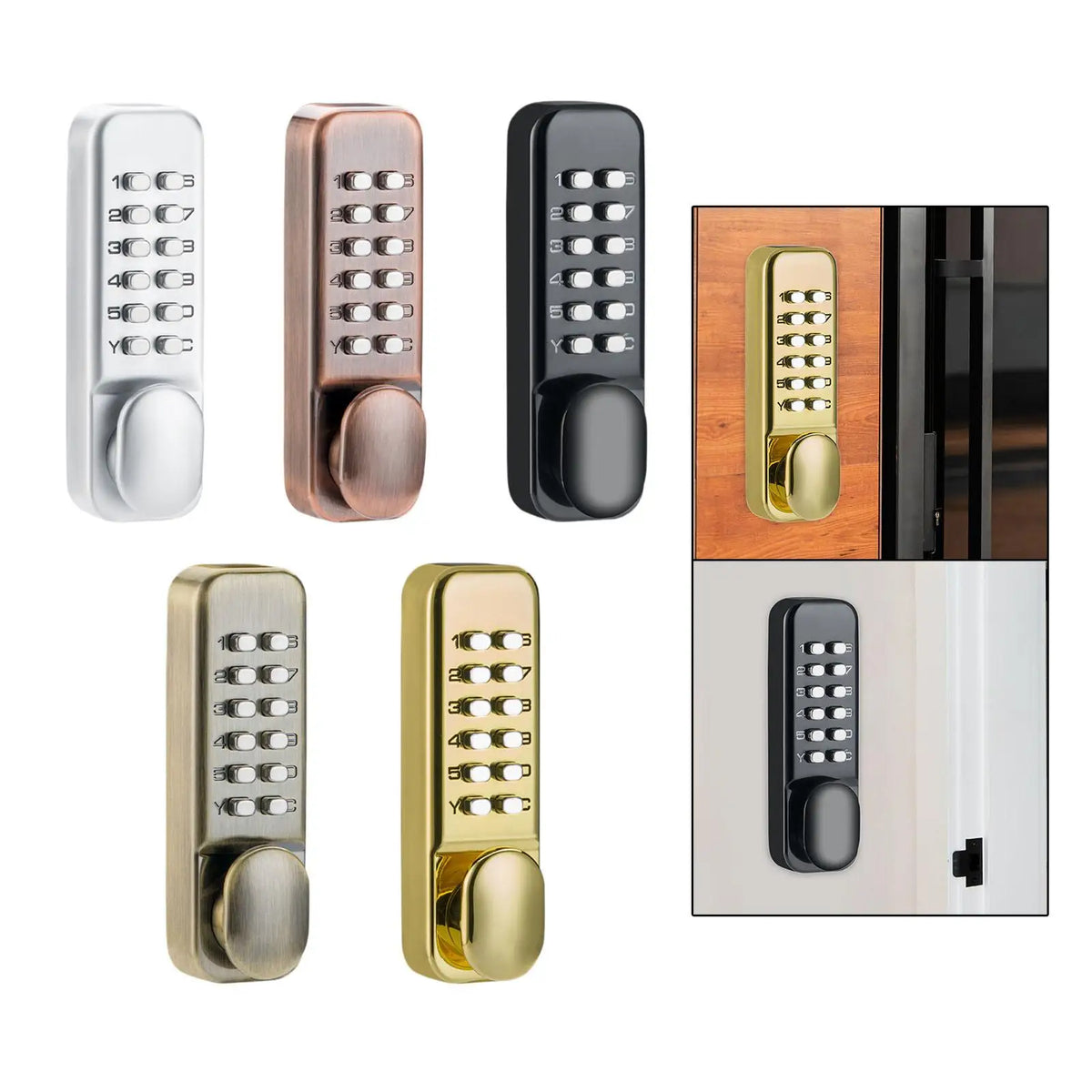 Zinc Alloy Mechanical Door Lock Keyless Push Button Security Handle for Balcony Gate Outdoor Use Quake