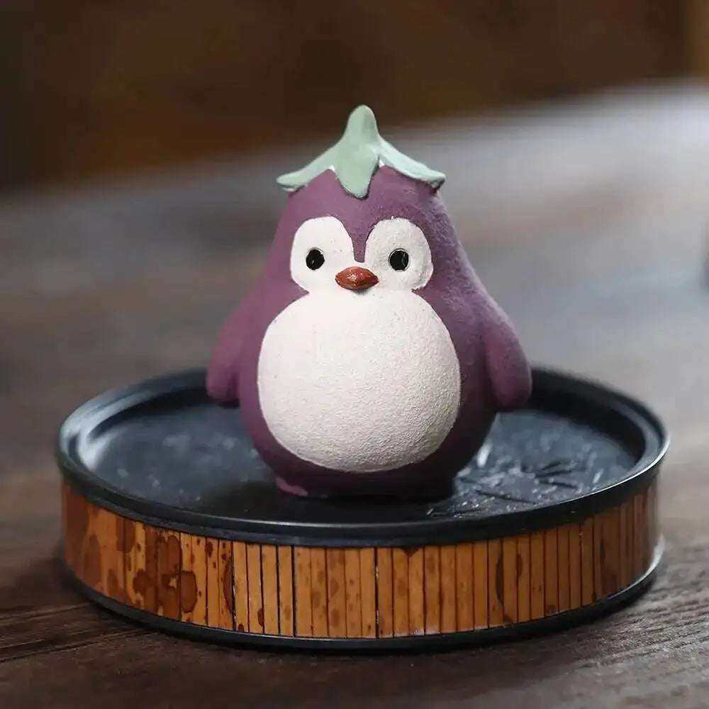 Yixing Zisha Tea Pet Penguin Eggplant Ornament Handmade Powder Clay Sculpture Little Chicken Cover Tray Tea Set Tea Play Tea Quake Penguin purple