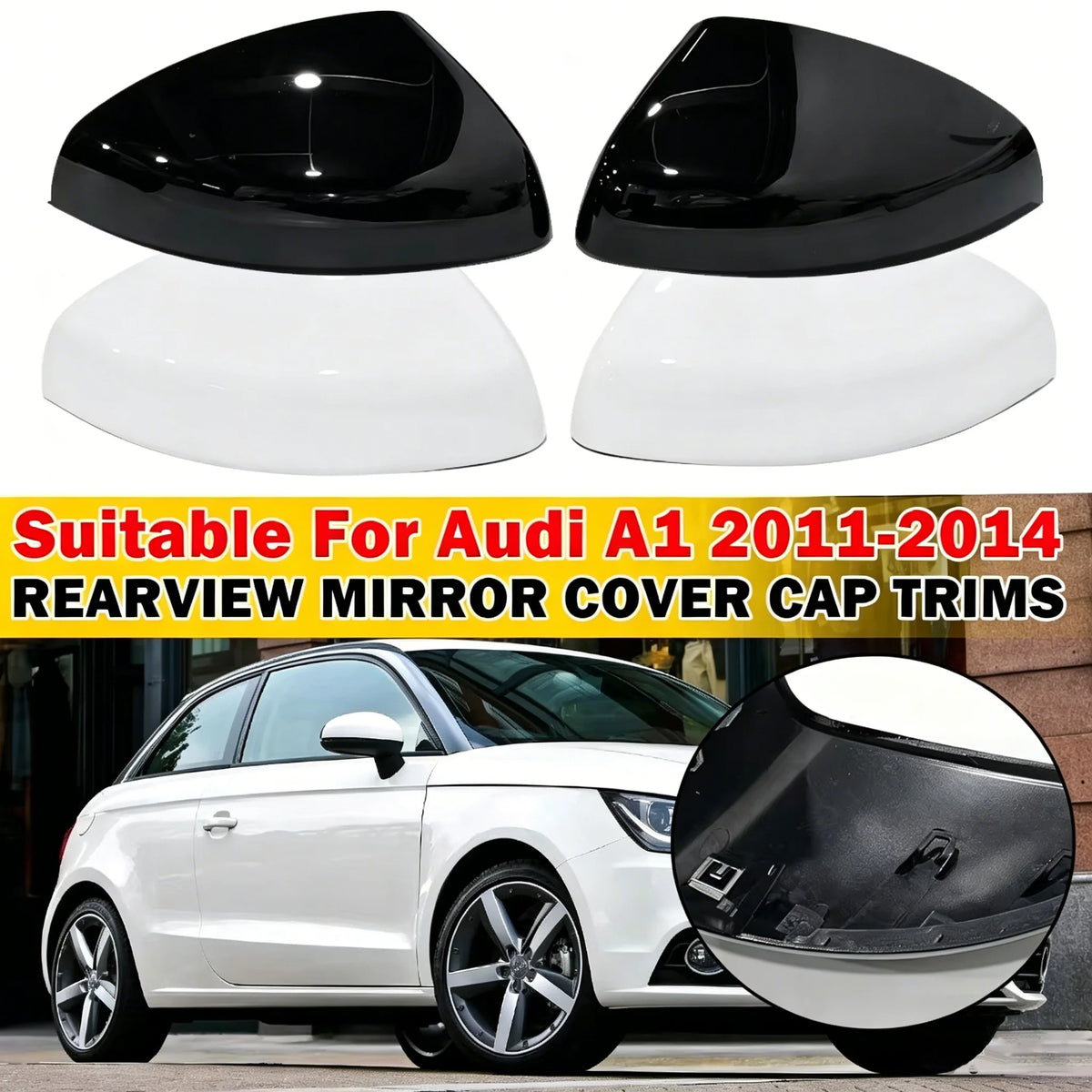 For Audi A1 2011-2014 2x Car Replacement Rearview Side Mirror Cover Wing Cap Exterior Case Trim Accessories Vehicle Decoration Quake