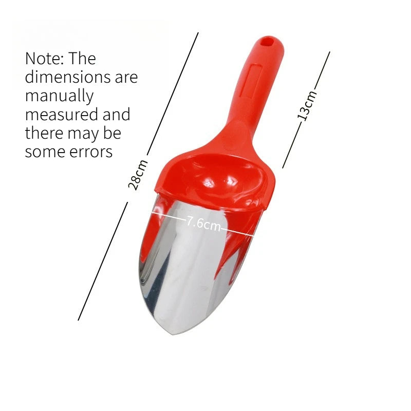 Multipurpose Stainless Steel Shovel Garden Hand Trowel Suitable for Yard Potting Soil Loosening Planting and Home Ice Scooping Quake Red - round head