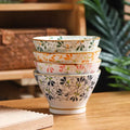 5 Inch Colorful Floral Ceramic Cone Bowls Vintage Japanese Porcelain Rice Soup Bowl Oven Microwave Safe Household Tableware Quake Four bowls 5 inch