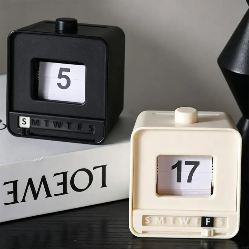 Push-to-Update Permanent Desk Calendar with Date Cards, Manual Weekday Sliders, and Battery-Free Table Top Use K1KF Quake