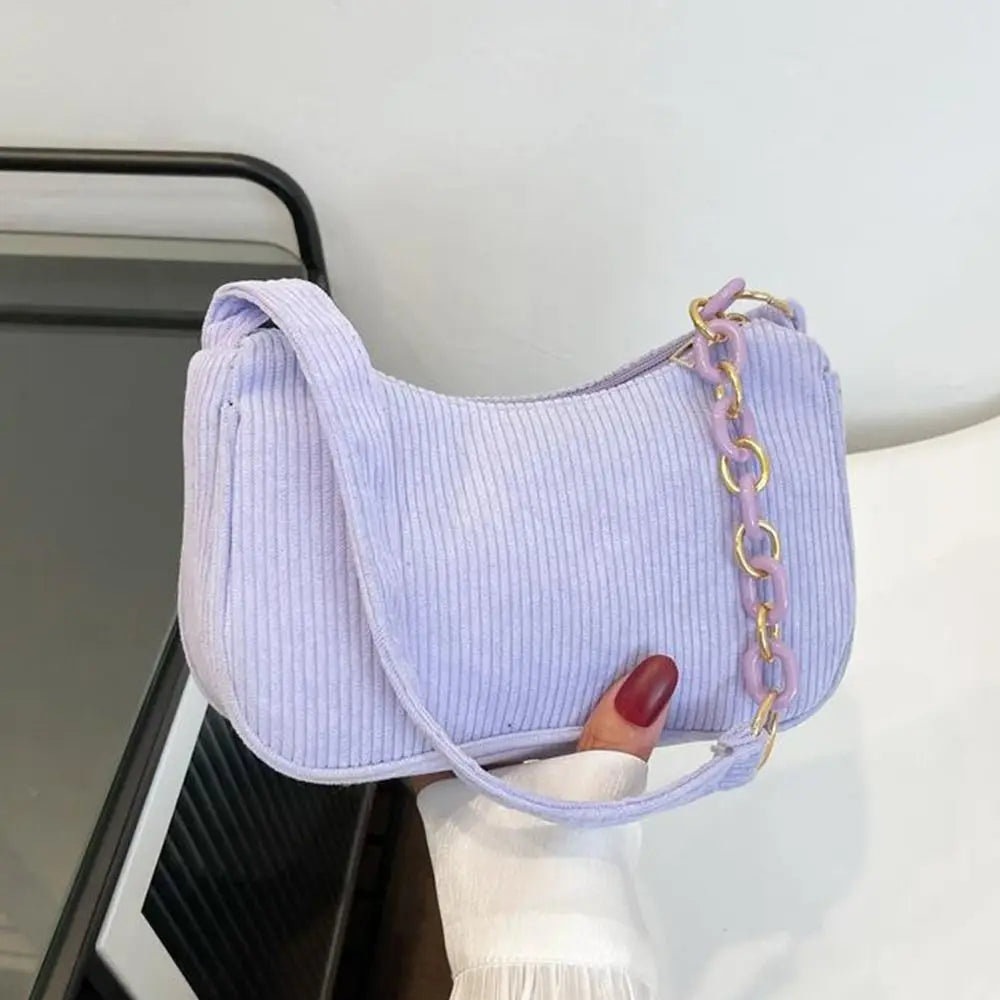 Fashion Vintage Handbags Women Autumn Winter Corduroy Underarm Bag Zipper Shoulder Small Bags Female Soft Casual Clutch Handbag Quake purple