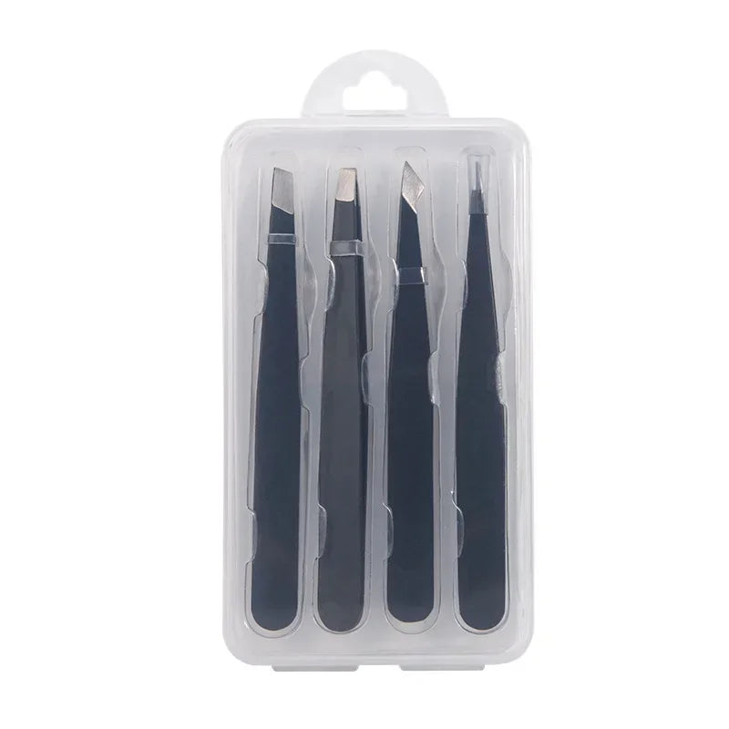 Eyebrow Tweezer Hair Beauty Fine Hairs Pink 2/4Pcs High-QualityPuller Stainless Steel Slanted Brow Clips Removal Makeup Tools Quake Black 4 pcs