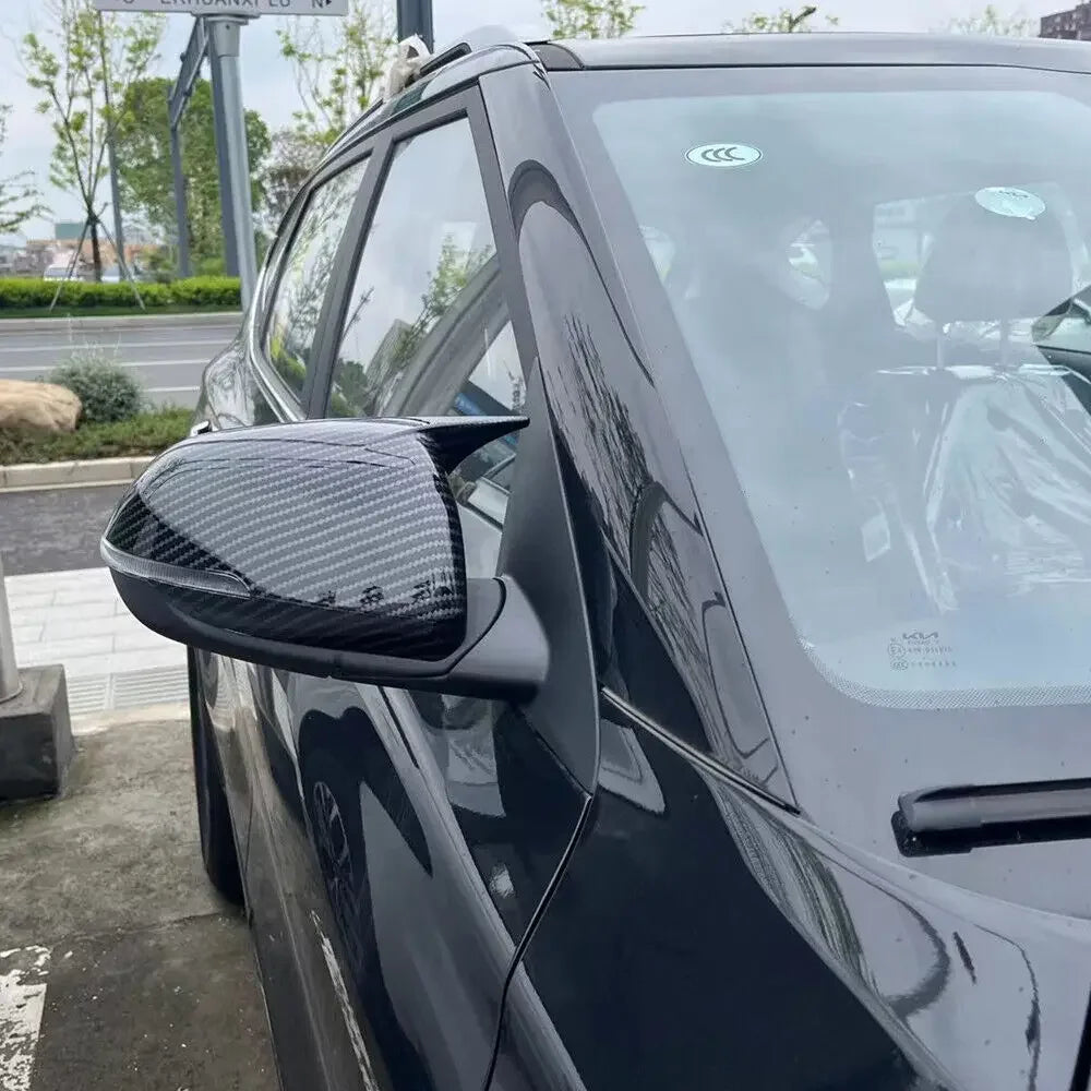 For Kia Seltos 2019-2023 Car Sticker Rearview Side Mirror Cover Wing Cap Exterior Door Rear View Case Trim Carbon Fiber Look Quake