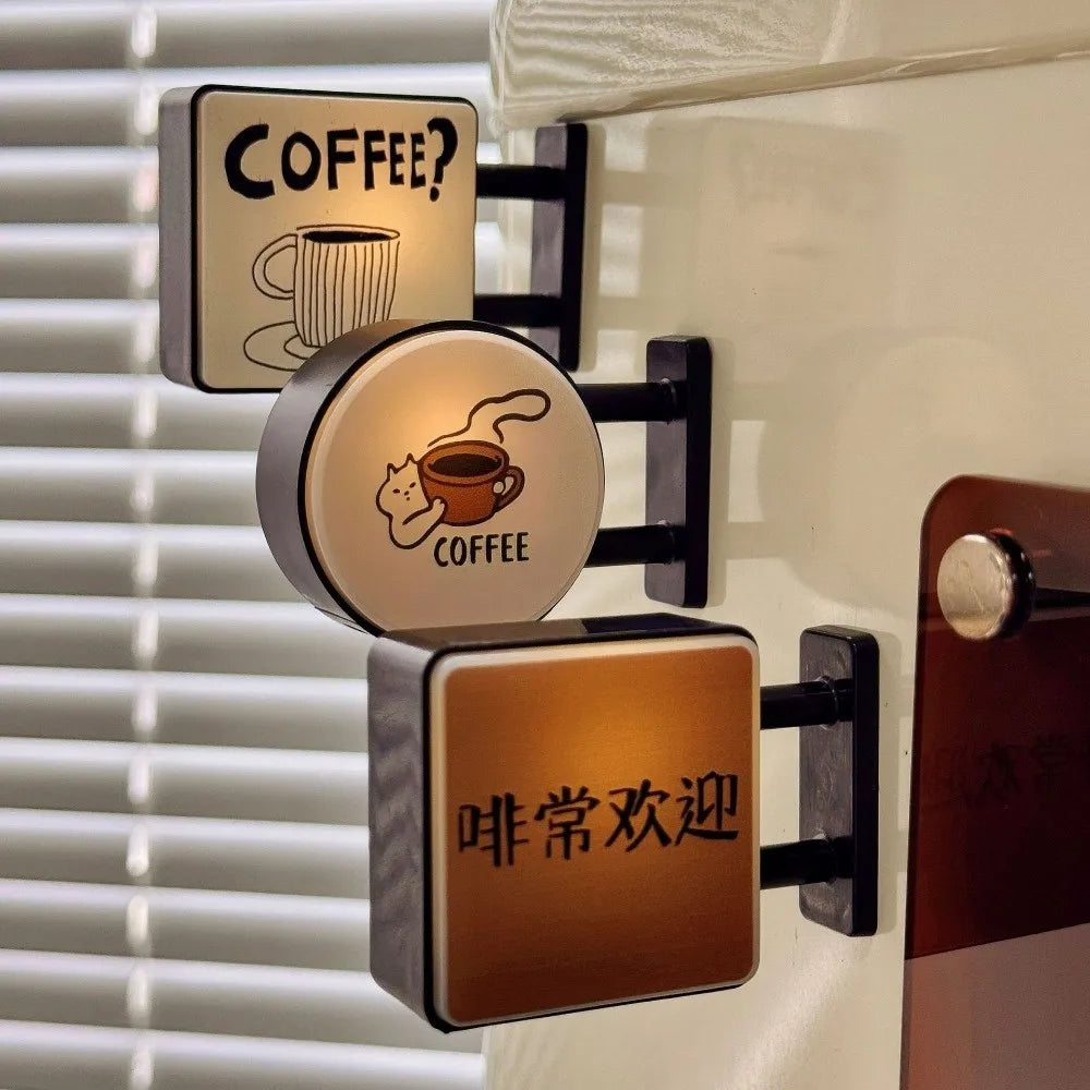 Coffee Corner Light Sign Fridge Magnet LED Magnetic Refrigerator Decoration Glowing Atmosphere Light Quake
