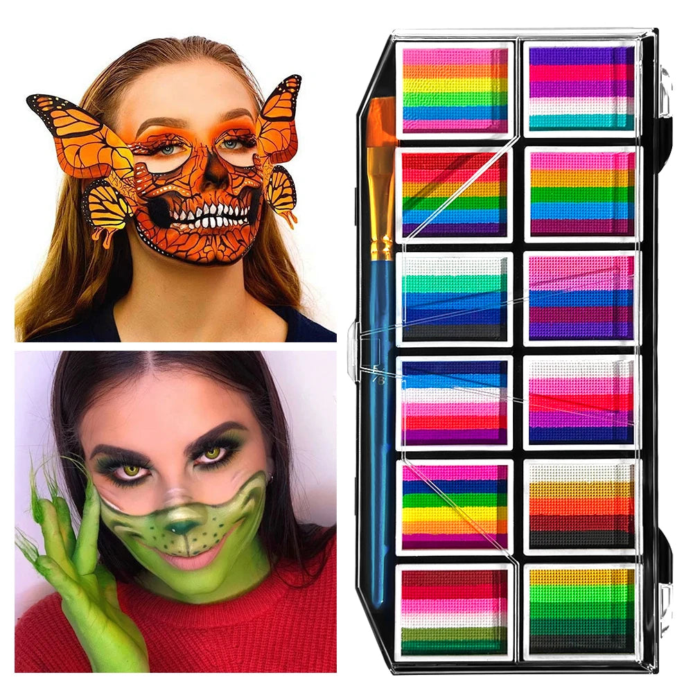 12 Colours Water-Soluble Rainbow Palette Children's Face Body Paint, Halloween Stage Makeup Body Paint Pigments Face Makeup Quake