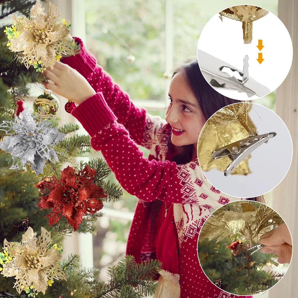 10/30Pcs Mini Metal Clips for Christmas Flowers Christmas Tree Flower Ornament Fixed Clip Xmas Party Garland Decorations Supply Quake