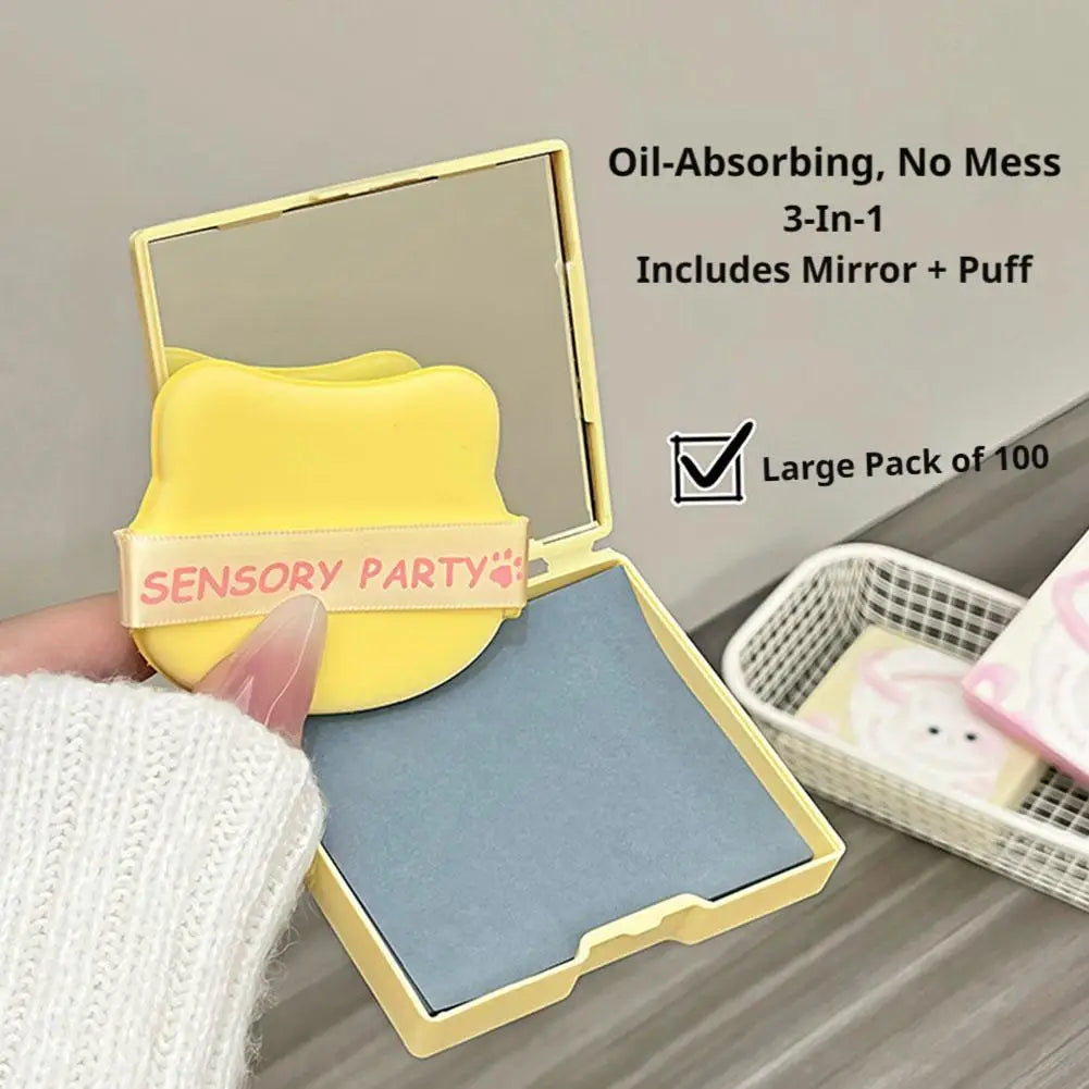 100 facial blotting papers Compact Mirror Oil Absorbing Sheets Reusable Powder Sponge Beauty Emergency Kit Makeup Skin Care Quake