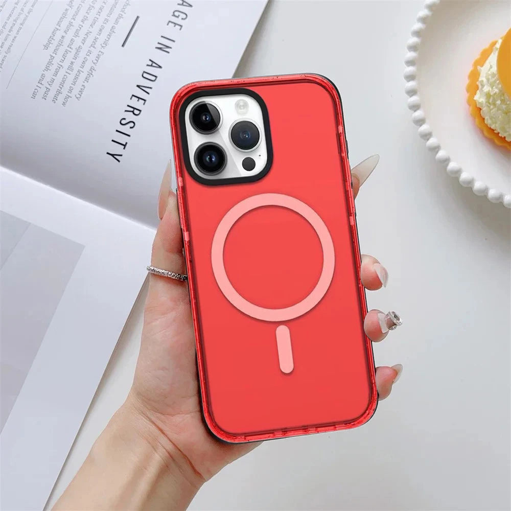 Candy Color Plain Transparent Magnetic Phone Case Cover for IPhone 14 15 16 17 18 Pro Max Case Quake