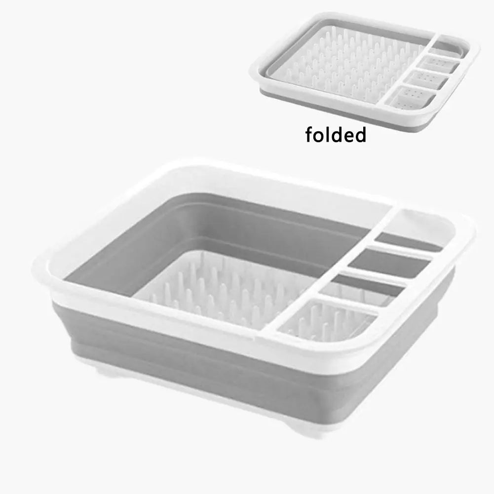 Foldable Dish Rack Kitchen Drain Rack Space Saving Cutlery Storage PP TPR Material Multifunction Sink Organizer Drying Rack Quake Grey