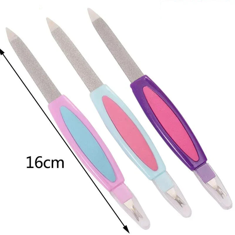 Multi-functional Stainless Steel Nail File Buffer Double Side Grinding Rod Manicure Pedicure Scrub Nails Art Cuticle Pusher Tool Quake