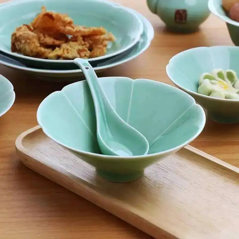 Longquan Celadon Spoon Tableware Flat Bottom Soup Spoon Congee Spoon Ruyi Spoon Quake