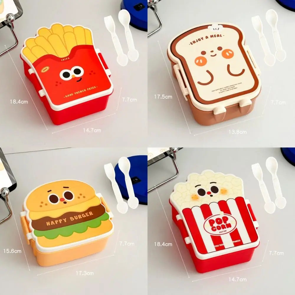 Creative Cartoon Bento Box Hamburger French Fries Leakproof Portable Lunch Box Divided Food Container Picnic Quake