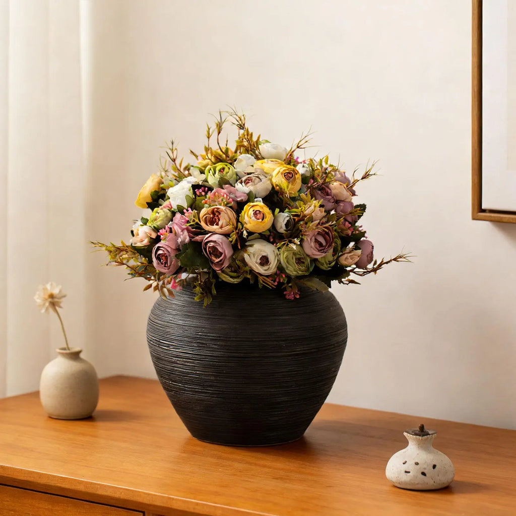 Rustic Farmhouse Ceramic Vase Handcrafted Flower Pot Table Centerpiece Modern Luxury Home Decoration for Room Quake L