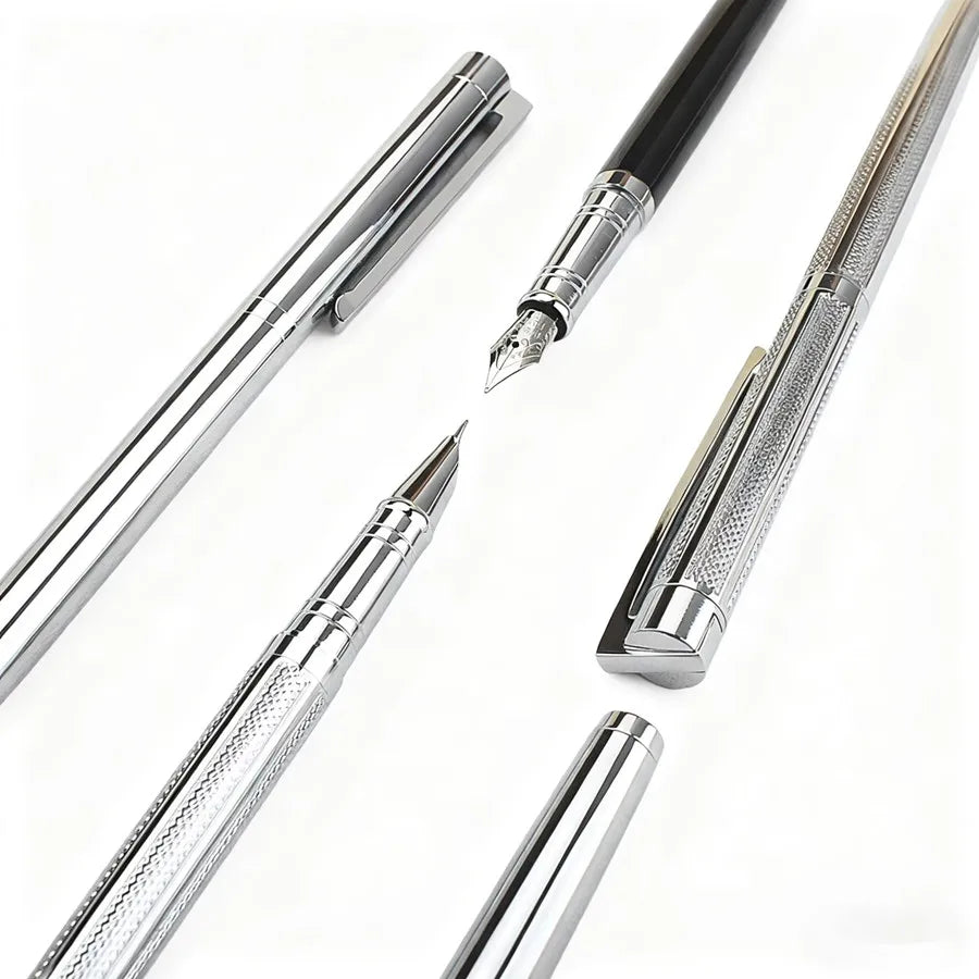 Jinhao 126 Metal Fountain Pen Silver Carved Business Signature Pen for Office Writing Quake