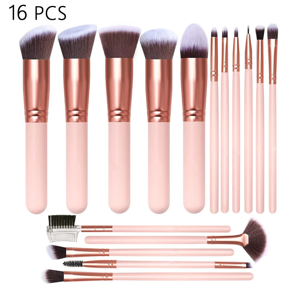 16 PCS Makeup Brush Set for All Light Beige Types, Foundation, Blending, Setting Powder - Ideal for Professional Quake 16 PCS