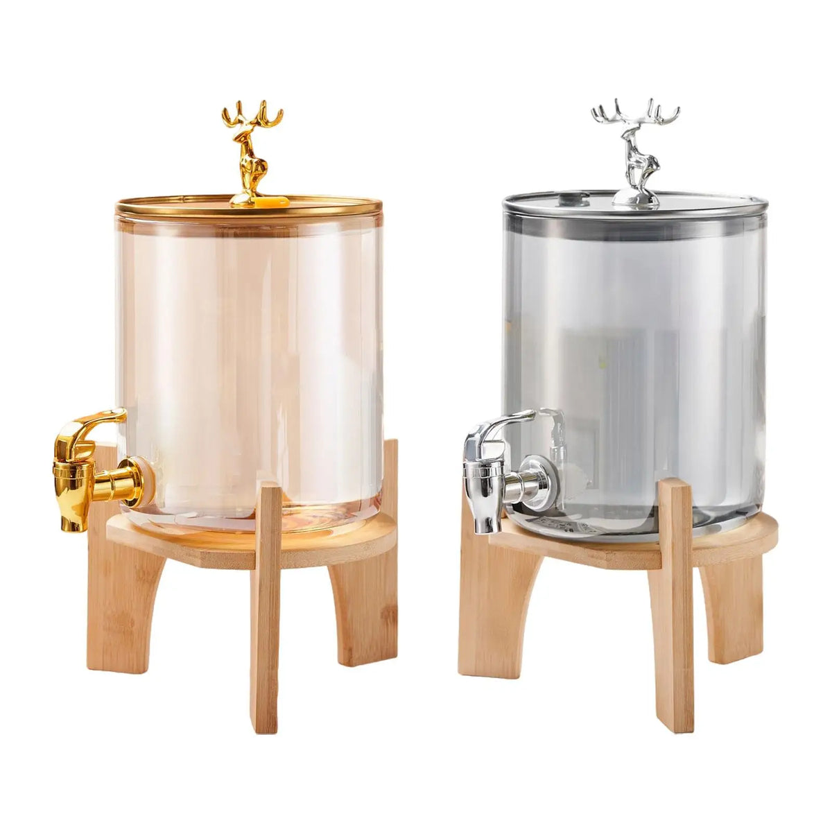 Cold Kettle Drink Dispenser with Glass Body and Bamboo Stand Party Drink Jug for Events Gatherings Different Cups Use Quake