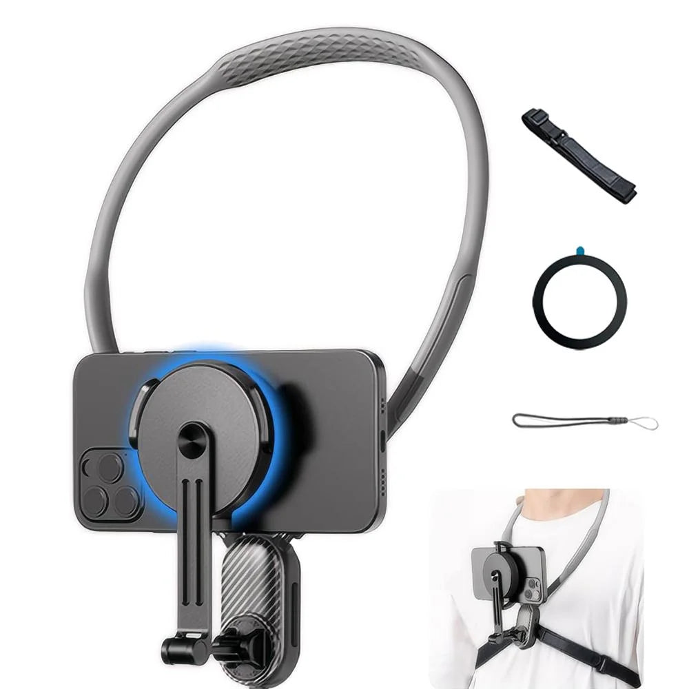 Magnetic Neck Mount Silicone Quick Release Holder for Mobile Phones Video recording Stand Quake