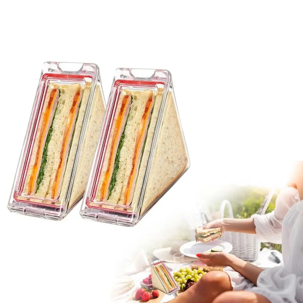 Portable Triangle Sandwich Container Acrylic Reusable Sandwich Boxes and Lunch Wedge Boxes with Lids for Kids Quake