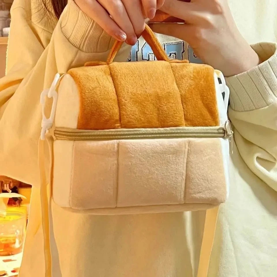 Cosmetic Bag Nylon Cotton Casual Zipper Solid Bread Shape Storage Bag Camera Bag Purse Korean Lovely Quake small size
