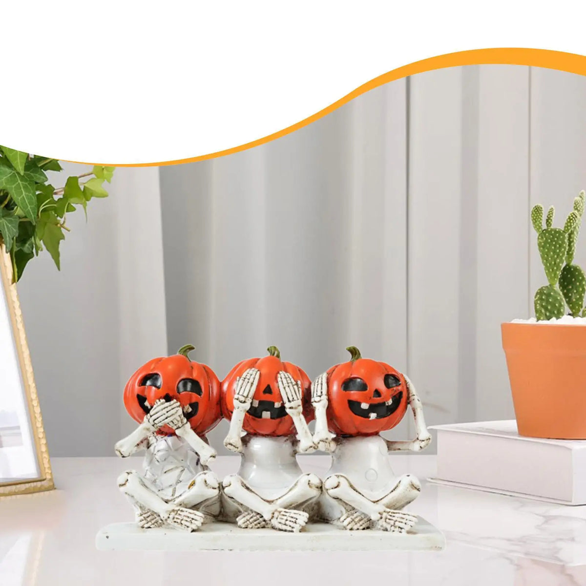 Creative Skeleton Pumpkin Figurine Resin Decor Statue for Room Decoration Shelf Cabinet Halloween Centerpiece Quake Default Title