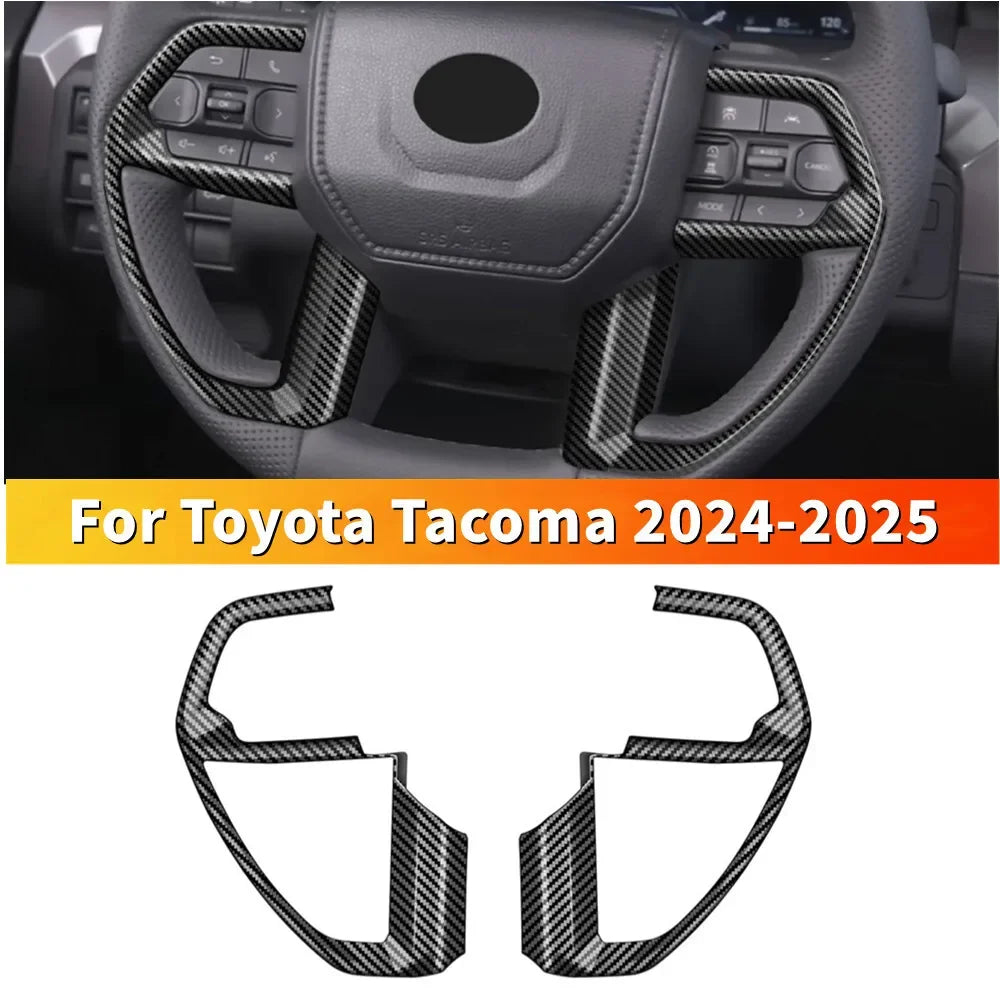 For Toyota Tundra 2022-2025 Sequoia Tacoma 4Runner 2025 ABS Carbon Inner Sticker Car Interior Steering Wheel Cover Trim Frame Quake Default Title