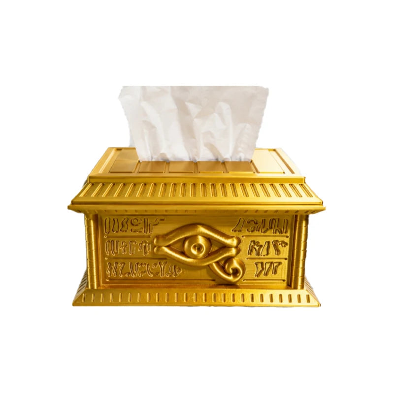 2026 New Yu-Gi-Oh Millennium Stone Tissue Box 3D Printed Golden Sarcophagus Desktop Ornament Storage Holder Creative Gift Toys Quake A