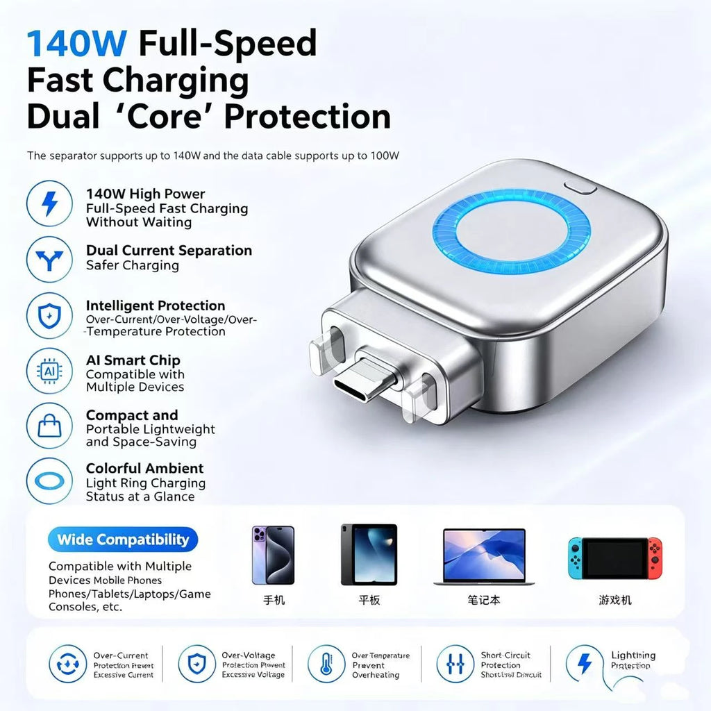 Smart Full Charge Self-Cut Type-C Adapter, Universal Auto Disconnect for Night Charging, Overcharge Prevention Separator Quake