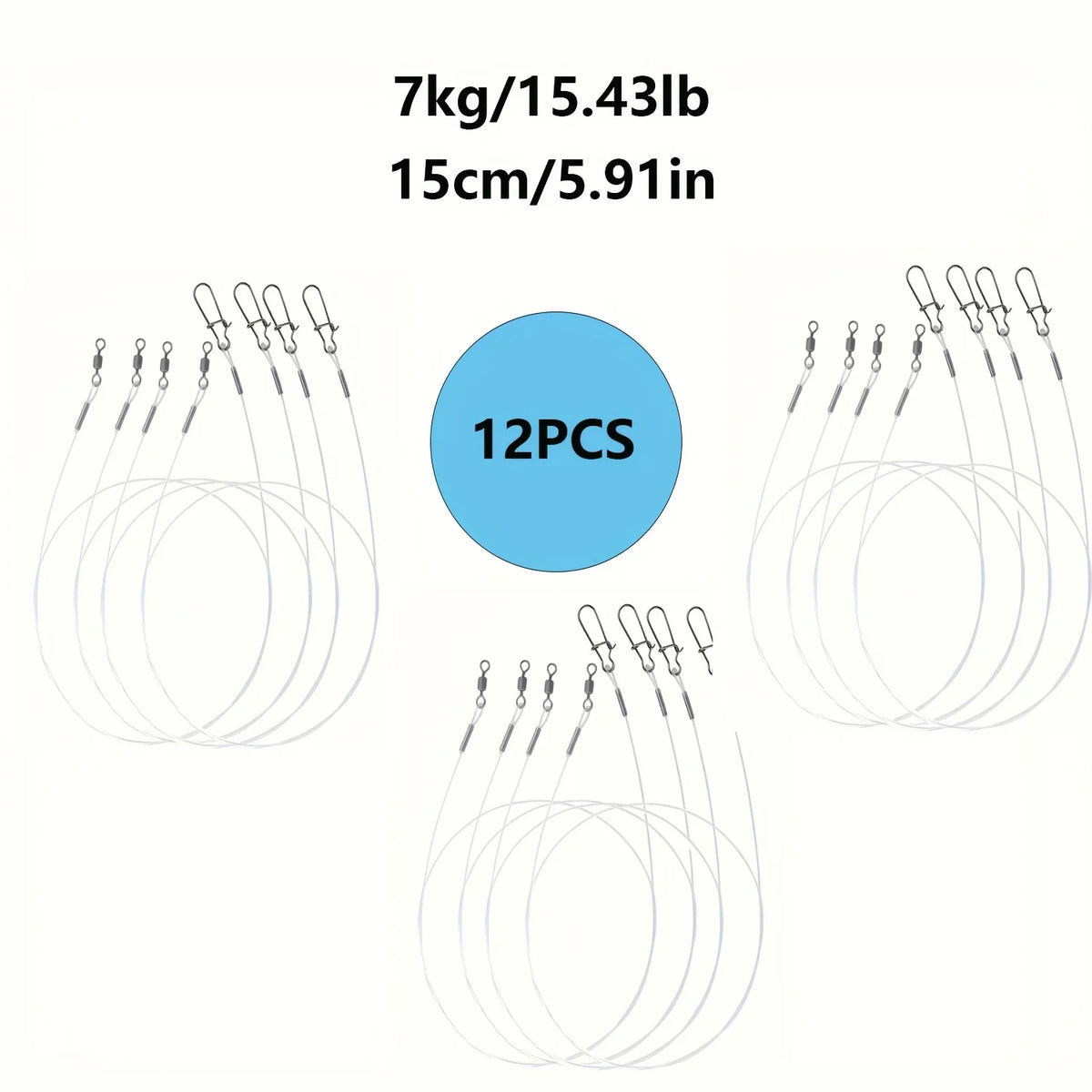 12Pcs 100% Fluorocarbon Fishing Line with Double Ring Buckle and Quick Lock Pressure, Very High-Quality Fishing Line Quake 7Kg15.43Lb12Pcs