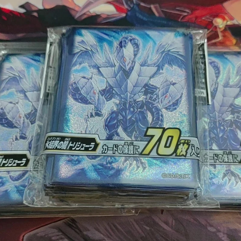 Hot 70pcs Official Yu-Gi-Oh! Trishula Dragon Card Sleeves 63x90mm Anime Collection Protective Sleeves Gift for Kids Card Game Quake
