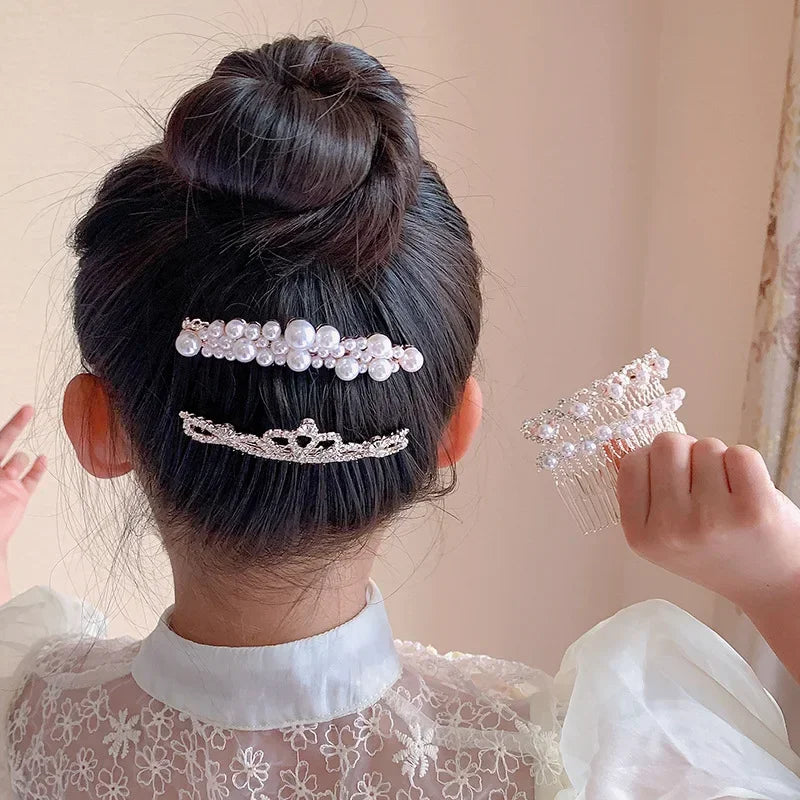 Women Rhinestone Pearl Comb Clip Hair Accessories Bangs Clip Back Head Headdress Broken Hair Finishing Tools Hair Clip Hairpins Quake