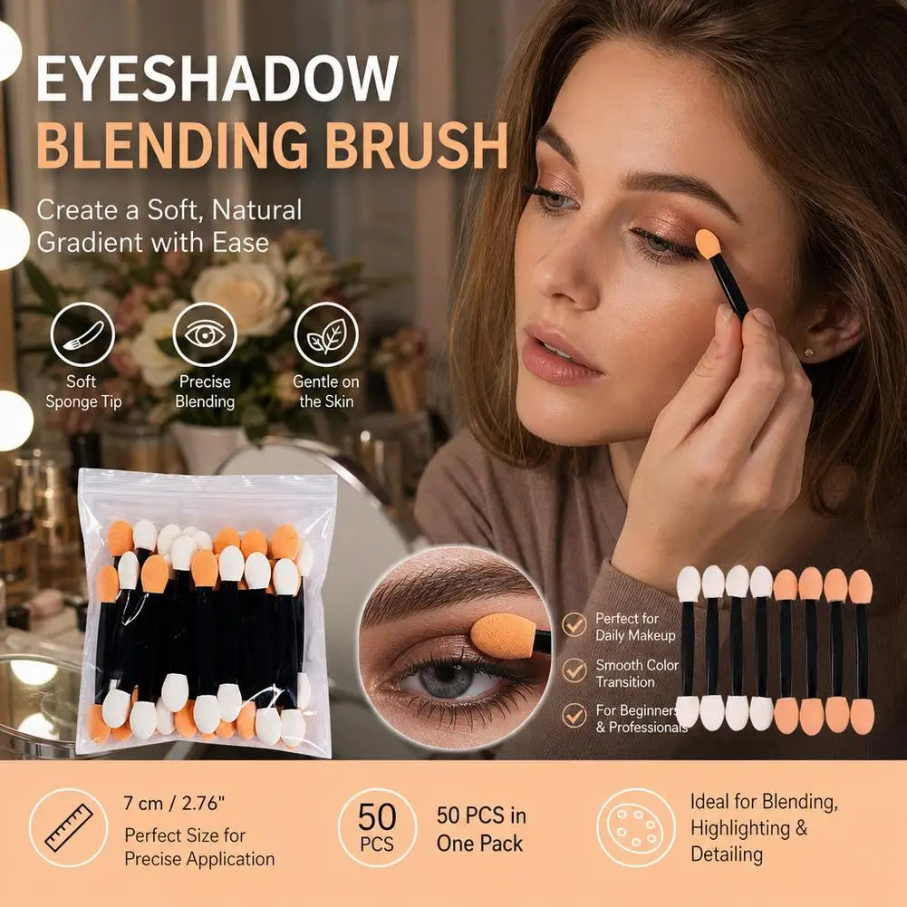 50Pcs Eyeshadow Applicators Disposable Eyeshadow Sponge Brush Double-Sided Eye Makeup Applicators Chrome Nail Powder Applicator Quake