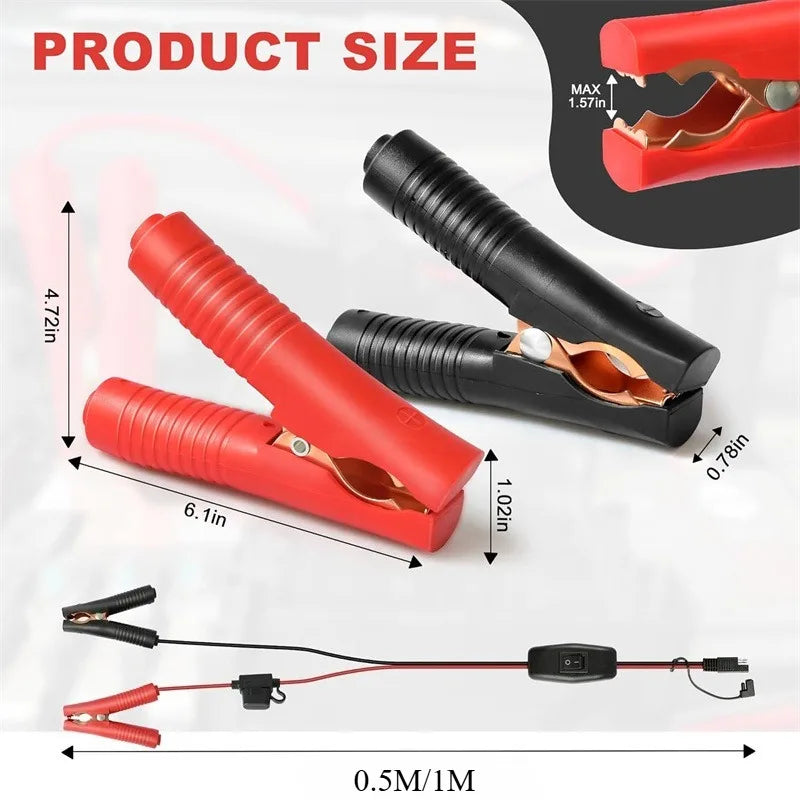10/12AWG SAE Alligator Clip Harness 12V Quick Break Power Cord with On‑Off Switch and Fuse Protection for Solar Battery Charging Quake