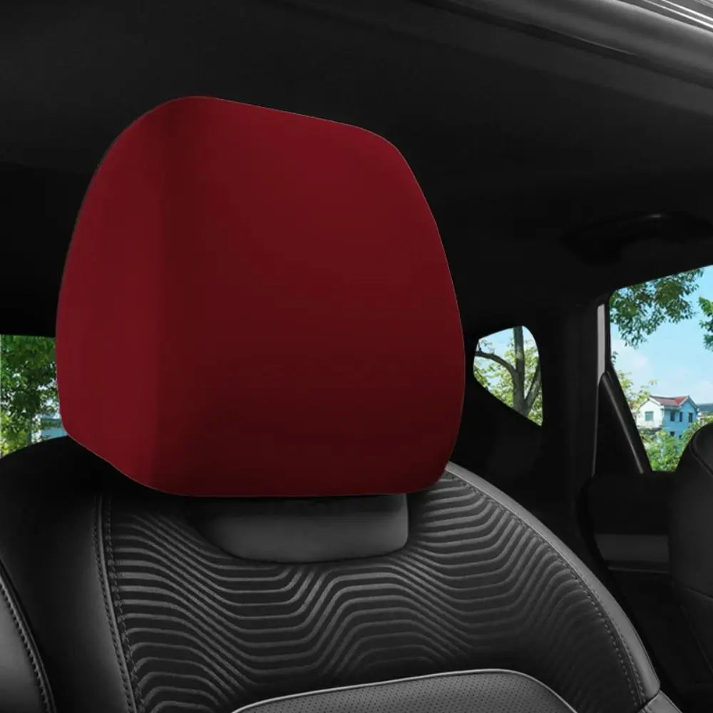 Universal Dirt-proof Car Headrest Cover Non-Slip Practical Seats Cover Elastic Solid Color Car Interior Accessories Quake Wine red