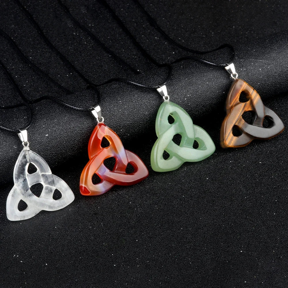 Hot Sale Witch Knot Pendant Necklace Natural Stone Rose Quartz/Amethyst Irish Pendant Lucky Gift For Women And Man Quake