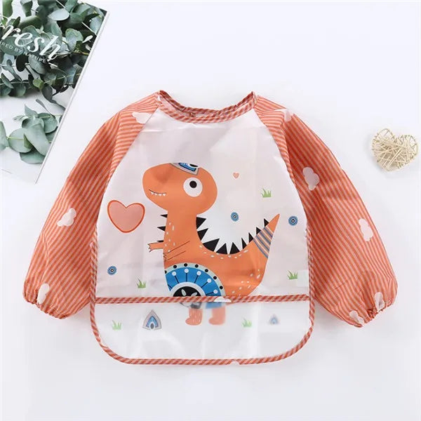Apron Pocket Infan Baby Long Sleeve Scarf Waterproof Toddler Art Smock Feeding Bibt Boys Girls Burp Cloth Banana Bibs for1-3Year Quake B31 Red Dinosaur 0-3Years