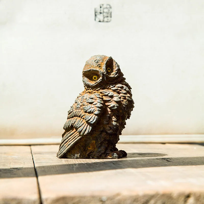 Imitation Cast Iron Rust Style Owl Living Room Desktop Mini Home Decoration Study Room Ornament Purely Handmade Tea Pet Quake