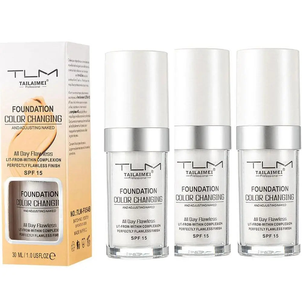 1/2/3PCs Color Changing Foundation, Temperature Liquid Foundation Naturally Blends Moisturizing Foundation Makeup Waterproof Quake