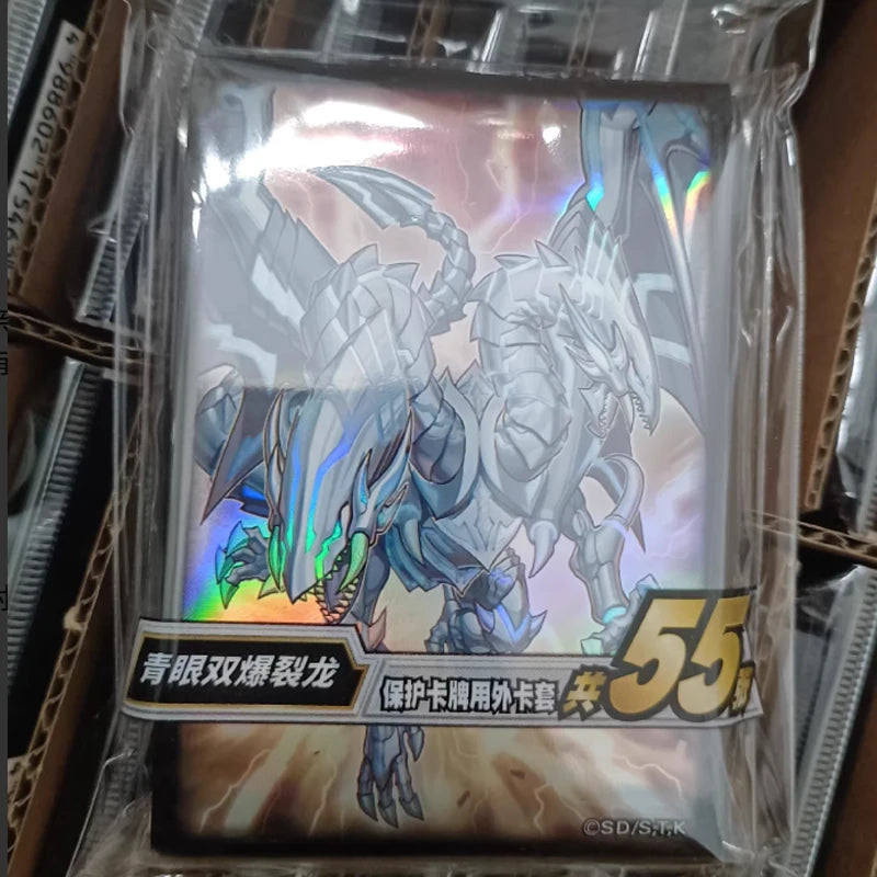 Official Yu-Gi-Oh! Card Sleeves 55PCS Set 63x90mm Blue-Eyes Twin Dragon Design Protective Sleeves Anime TCG Collection Kids Gift Quake