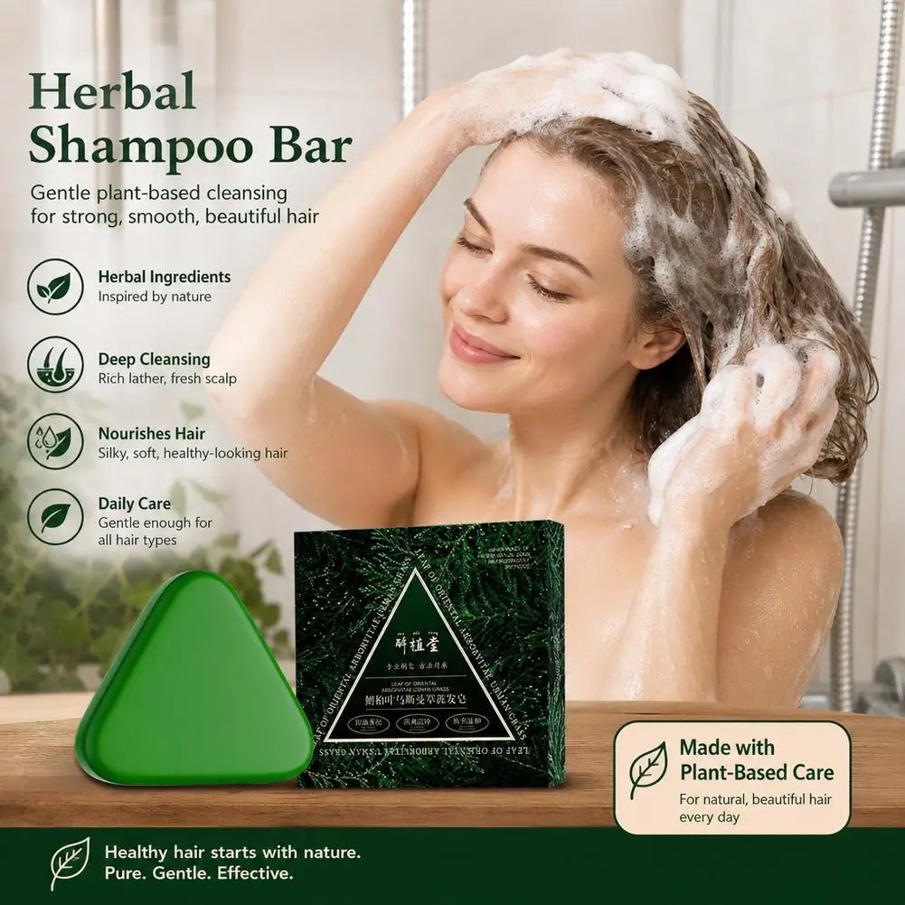 Usman Grass & Platycladus Shampoo&Bar Handmade Solid Soap Strengthens Root Anti Hair Loss Herbal Shampoo Soap Hair Growth Quake